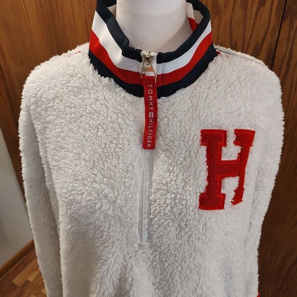 Tommy Hilfiger Fleece Women's Quarter Zip White Size XL Jacket Sweatshirt - Picture 4 of 8